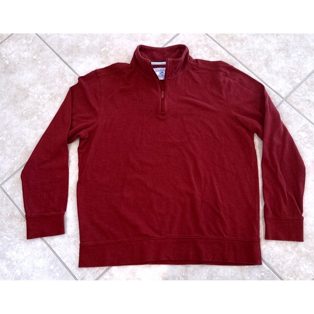 Southern‎ Tide Mens Skipjack Quarter Zip Pullover Burgundy Red Pique Knit Large